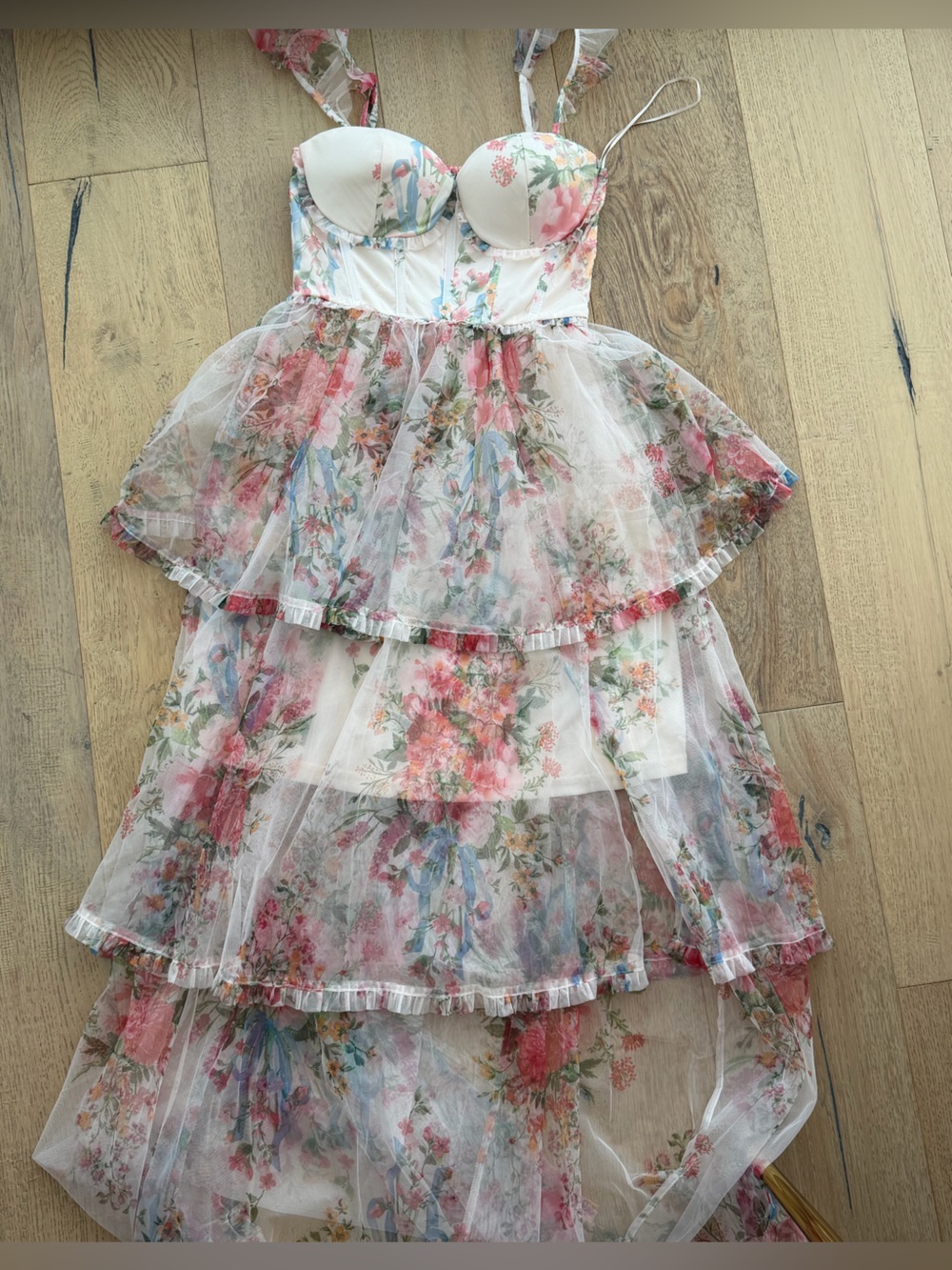 Vici Floral Pink White Tiered Maxi Dress